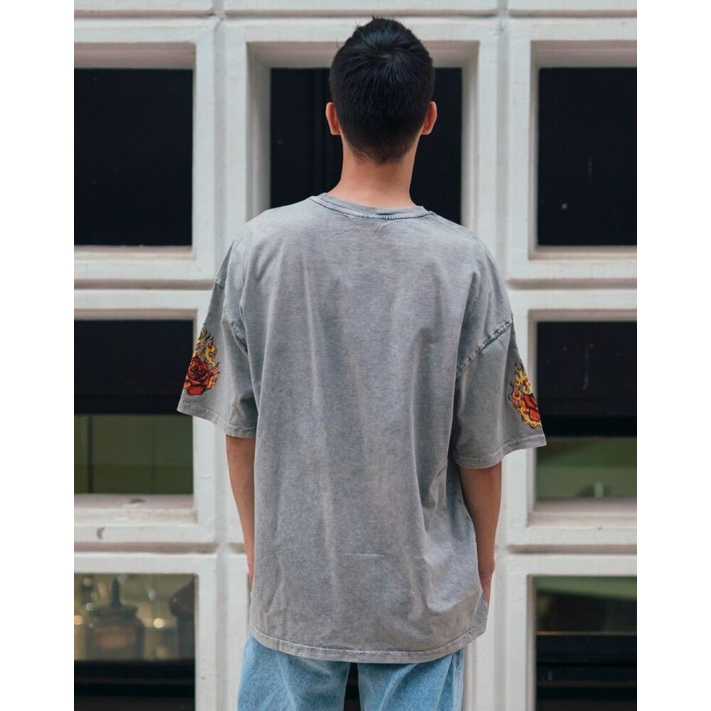 Oversize Born Again Baskılı T-Shirt Gri