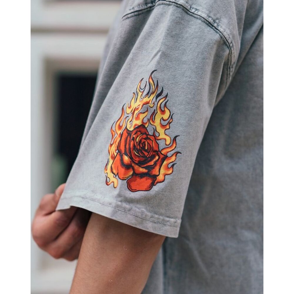 Oversize Born Again Baskılı T-Shirt Gri