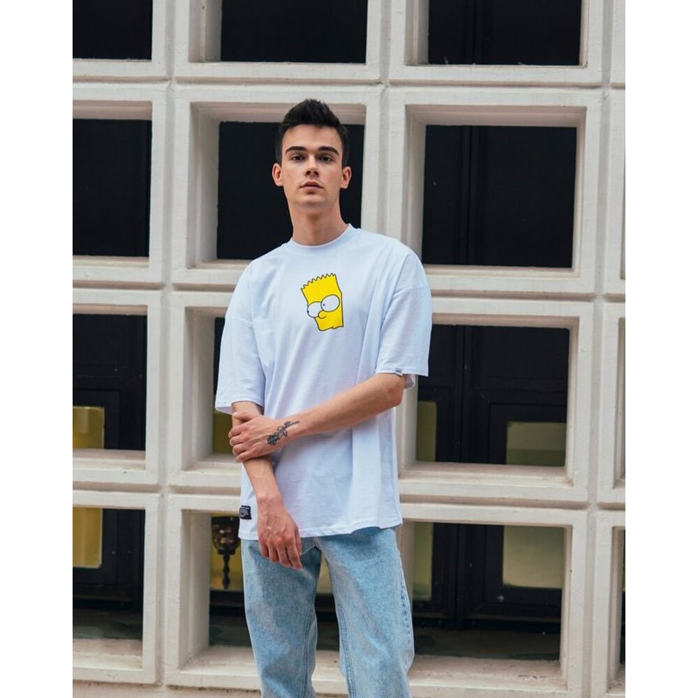Oversize Simpsons Baskılı T-Shirt Beyaz