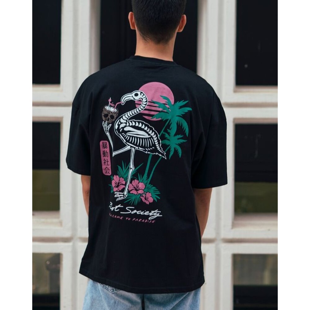 Oversize Rist Society Baskılı T-Shirt Siyah
