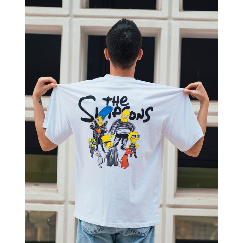 Oversize Simpsons Baskılı T-Shirt Beyaz
