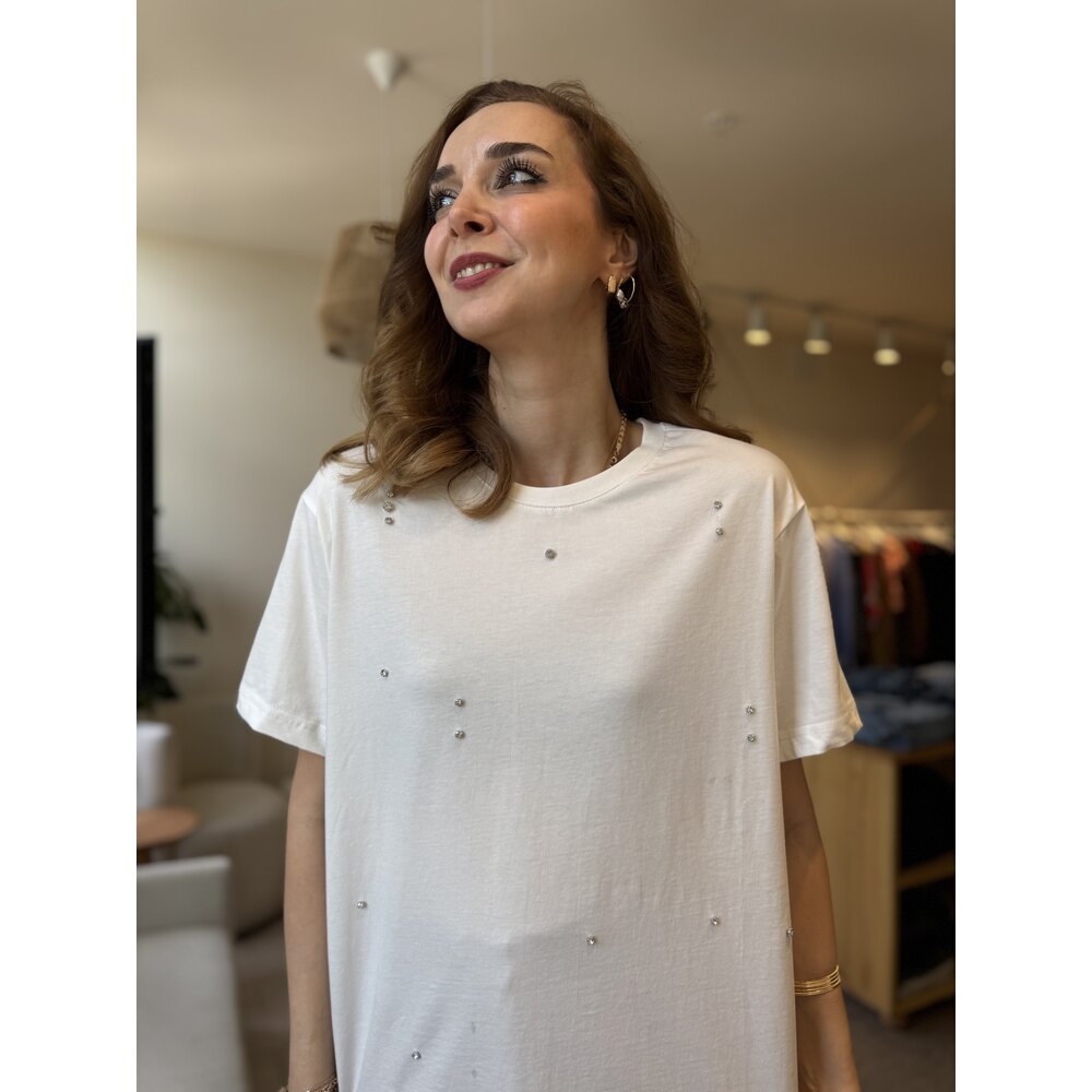İpekyl Büyük Taşlı Tshirt (Beyaz)