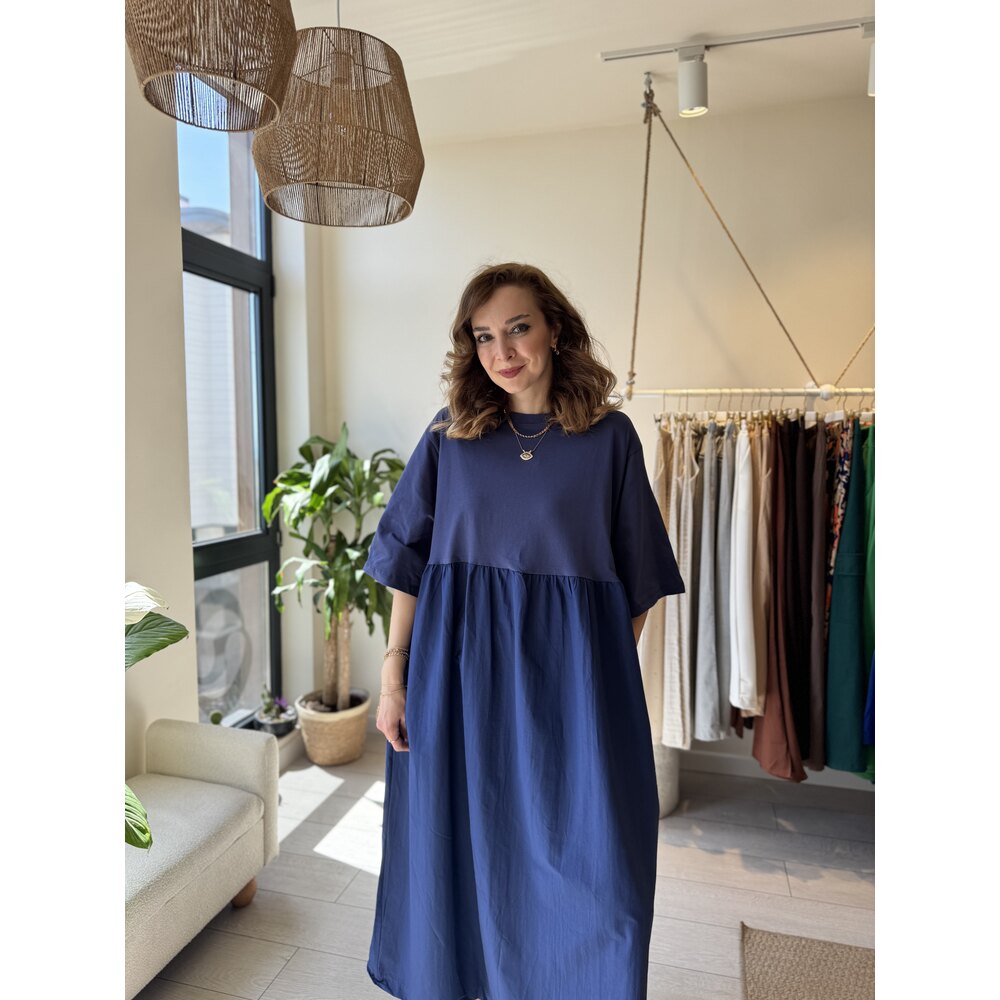 Oversize Poplin Penye Elbise (İndigo)