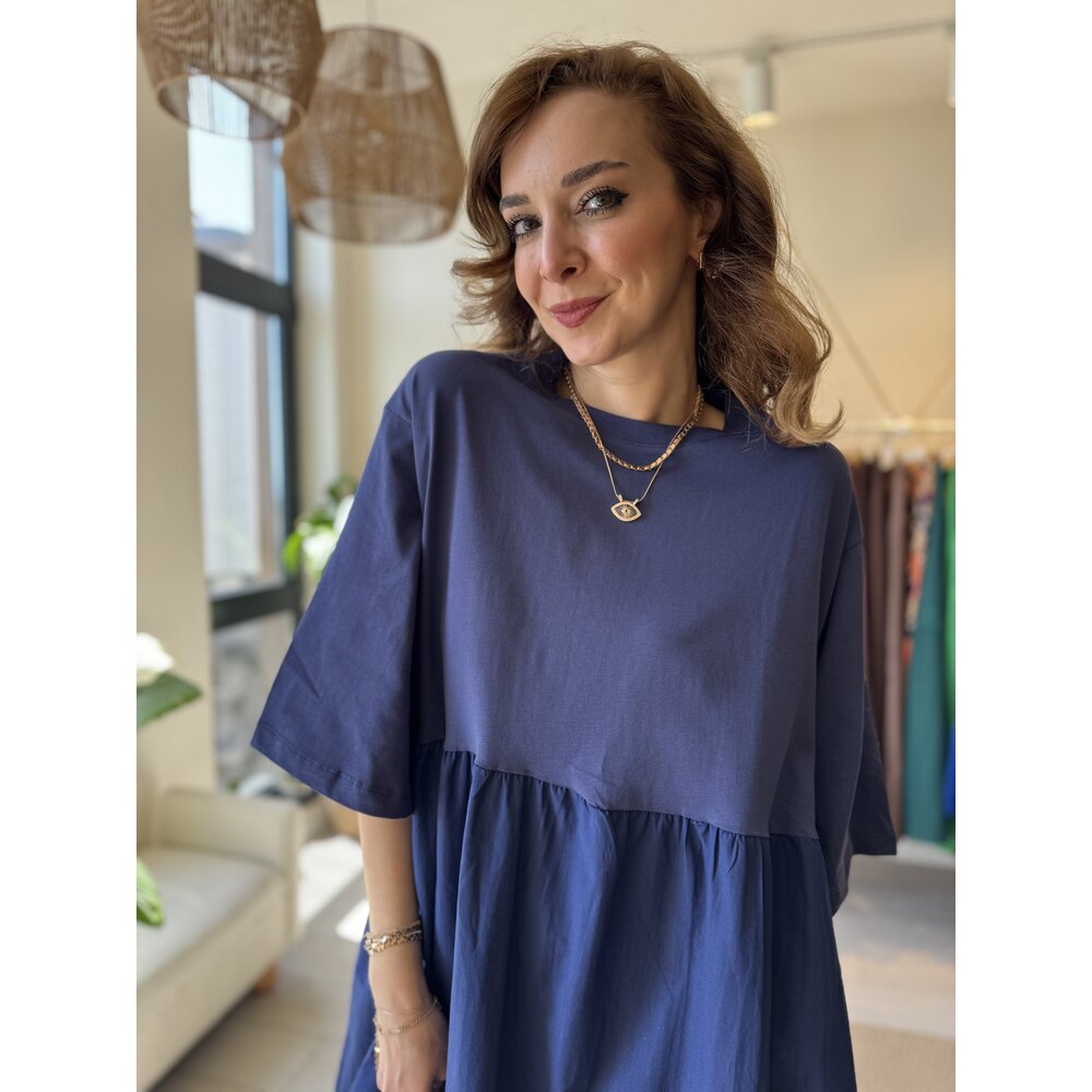 Oversize Poplin Penye Elbise (İndigo)