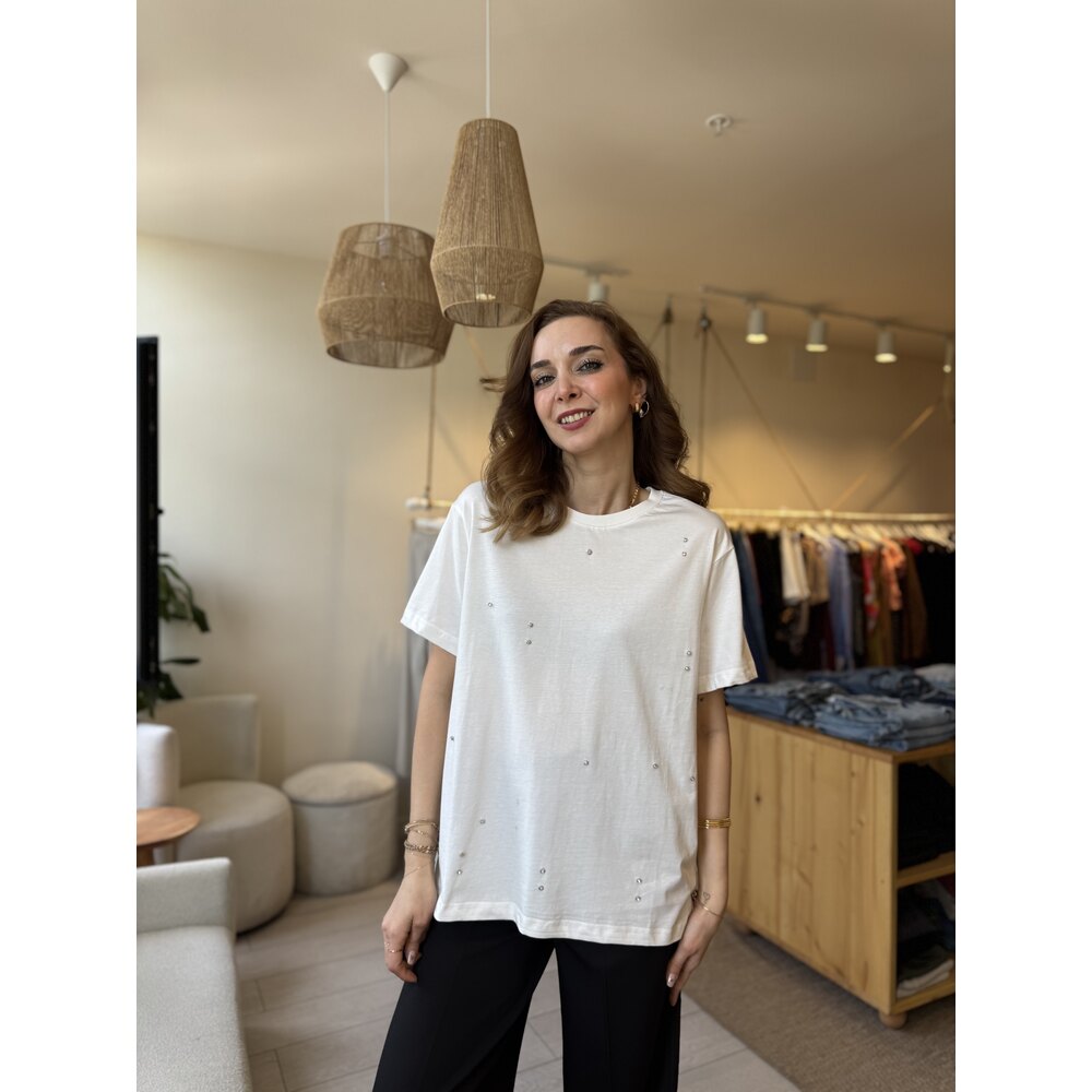 İpekyl Büyük Taşlı Tshirt (Beyaz)