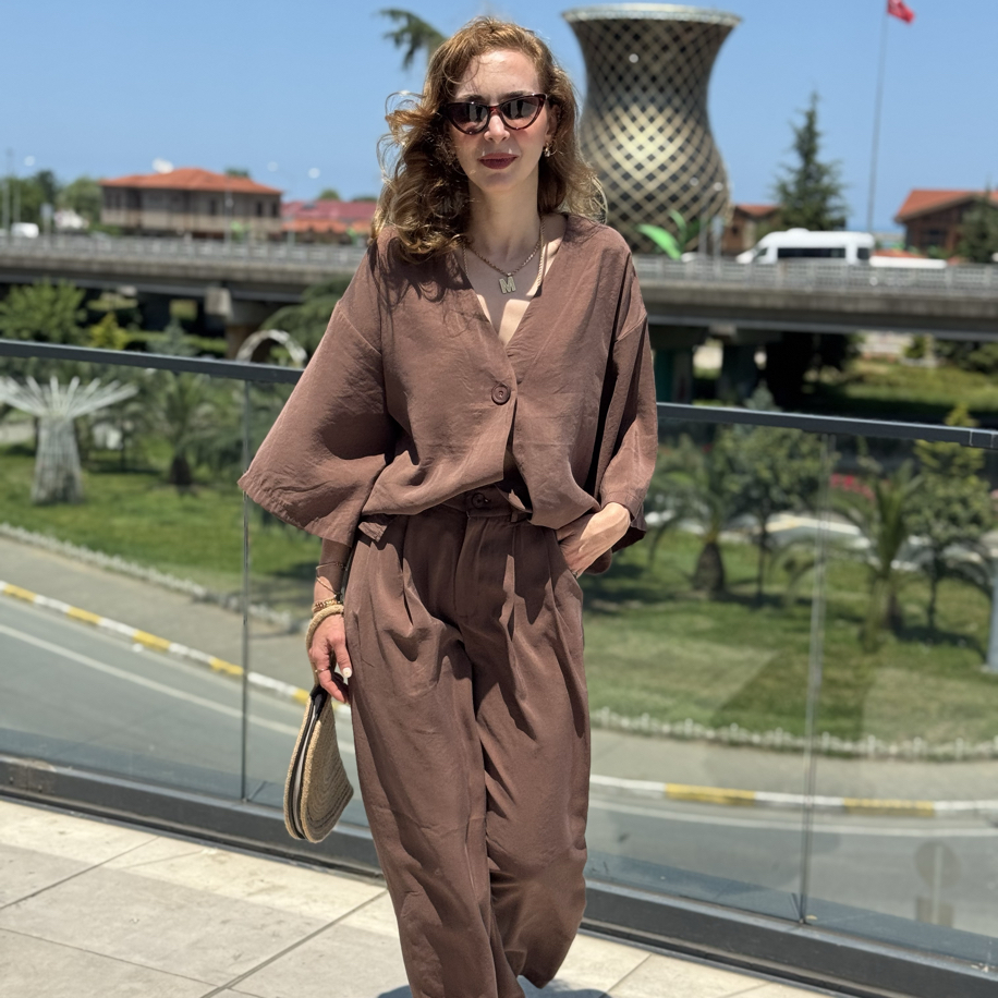 Kahverengi Tensel Kumaş Takım