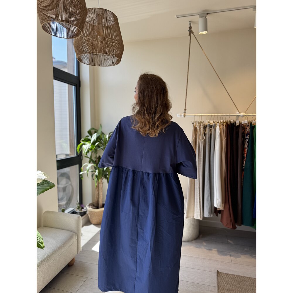 Oversize Poplin Penye Elbise (İndigo)
