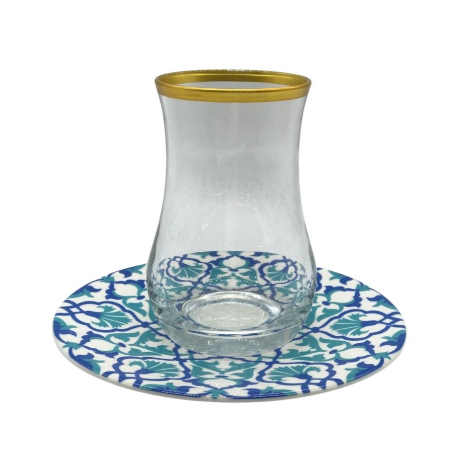 Altın Kenarlı Şeffaf Lale 6 Kişilik Çay Bardağı Seti