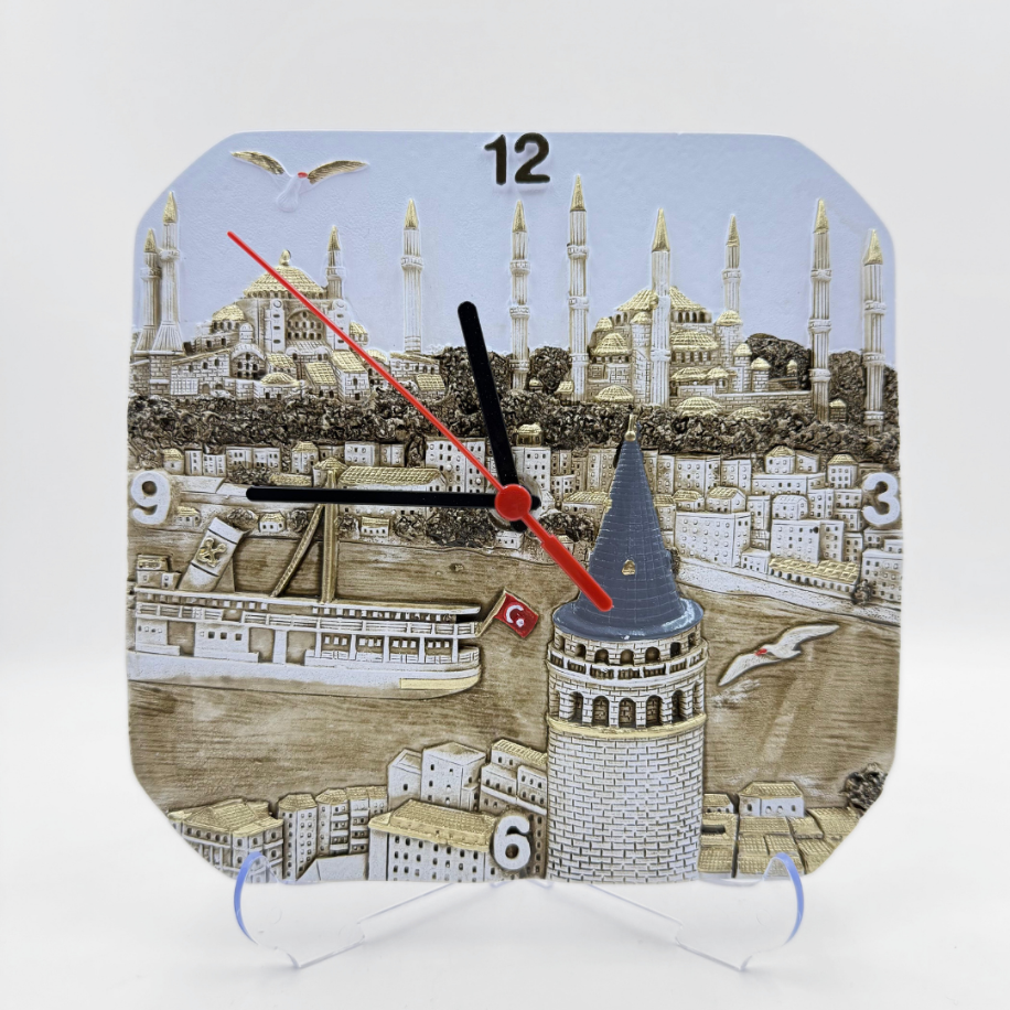 Galata Kulesi Temalı Kabartma Masa Saati