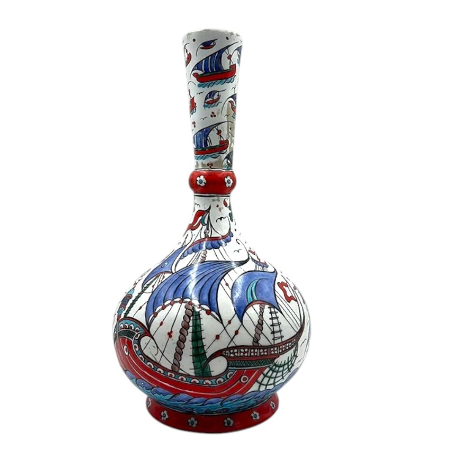 Dekoratif Seramik İskandinav Motifli Çini Vazo