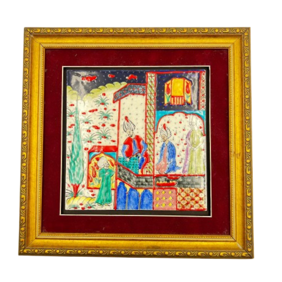 Dekoratif Seramik Çerçeveli Altın Varaklı Minyatür Çini Tablo