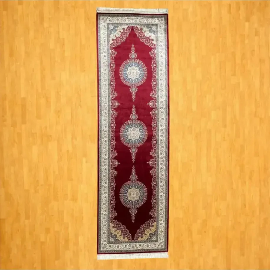 MEVLANA BAZAAR Üçlü Madalyon Motifli 90 x 300 İpek Yolluk