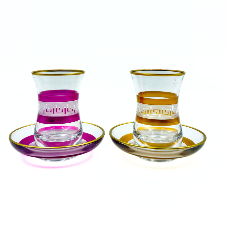 Rengarenk Desenli 6 Kişilik Çay Bardağı Seti