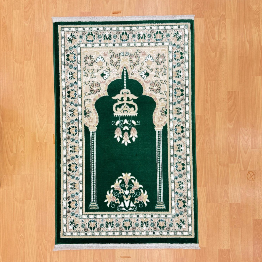 Geleneksel Motifli Yünlü Seccade Koyu Yeşil