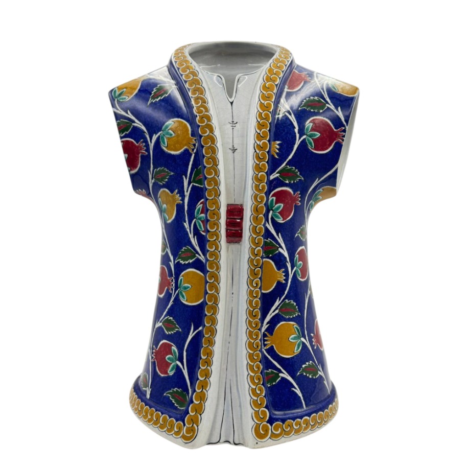 Dekoratif Seramik Nar Desenli Mavi Vazo