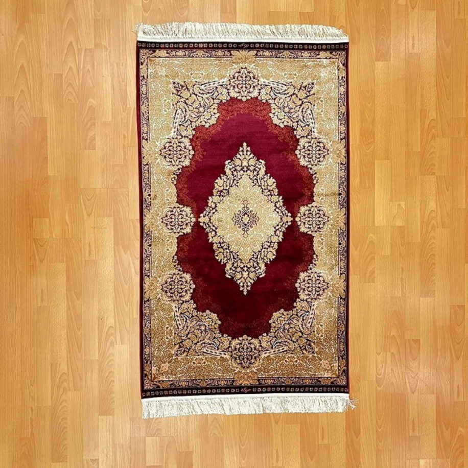 Elmas Motifli 120 x 180 CM İpek Halı Bordo