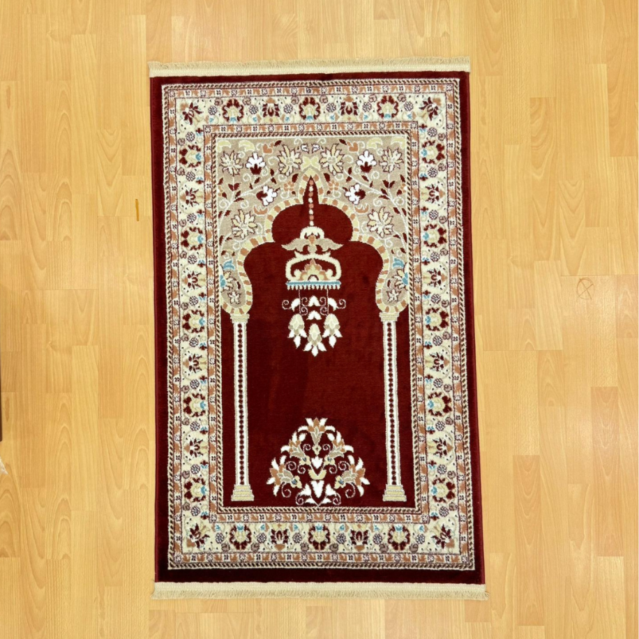 Geleneksel Motifli Yünlü Seccade Bordo 