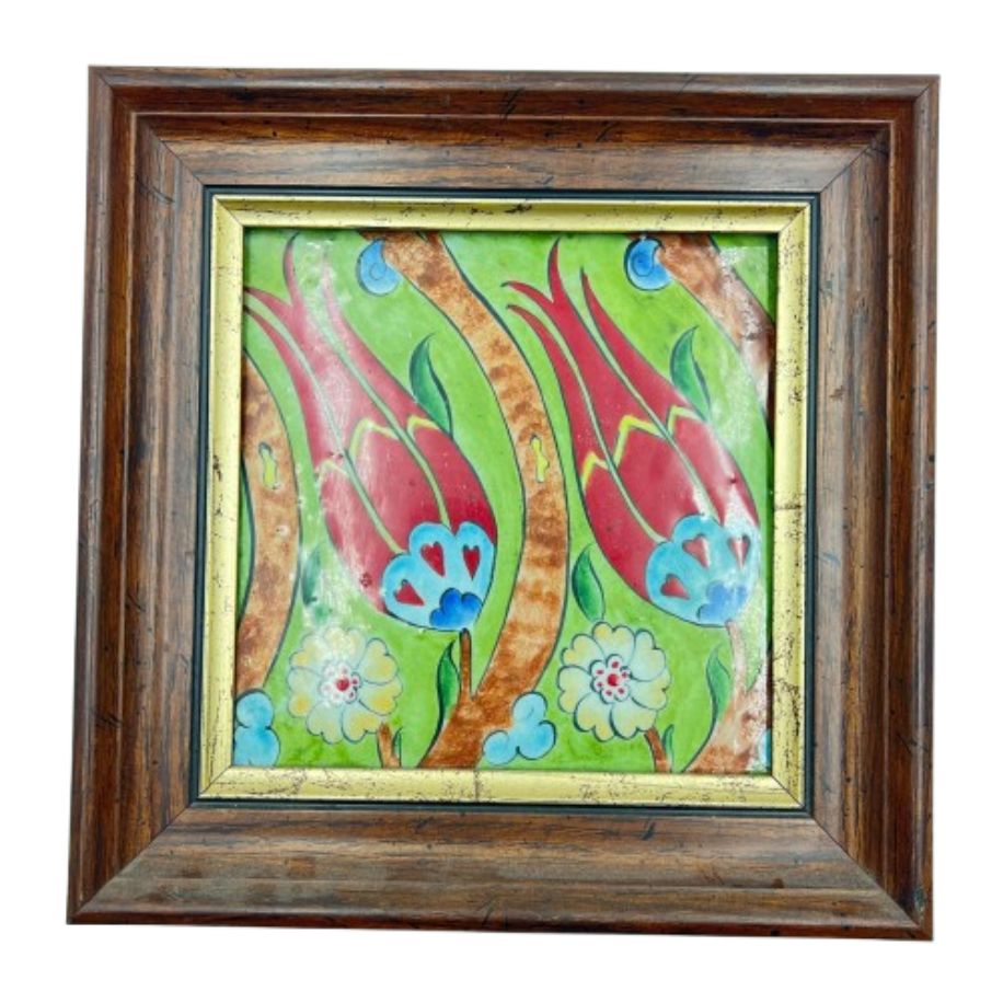 Dekoratif Seramik İki Lale Motifli El Yapımı Çini Tablo