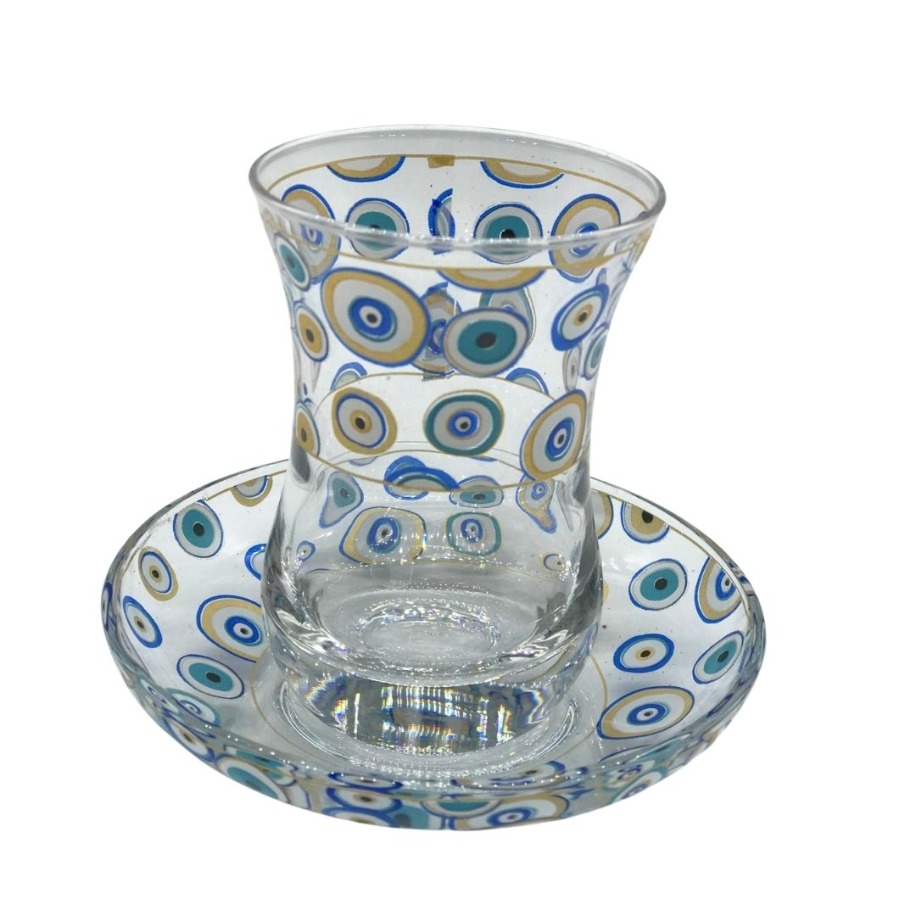 Nazar Boncuklu Dairesel Desenli 6 Kişilik Çay Bardağı Seti