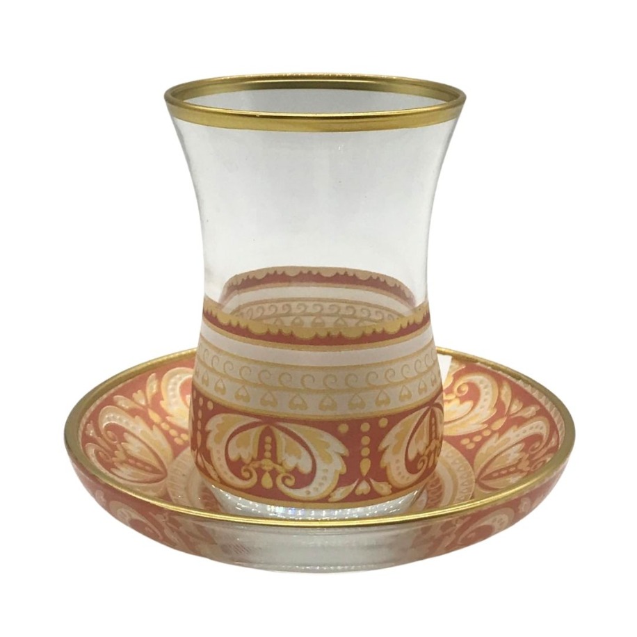 Somon-Altın Desenli Klasik 6 Kişilik Çay Bardağı Seti