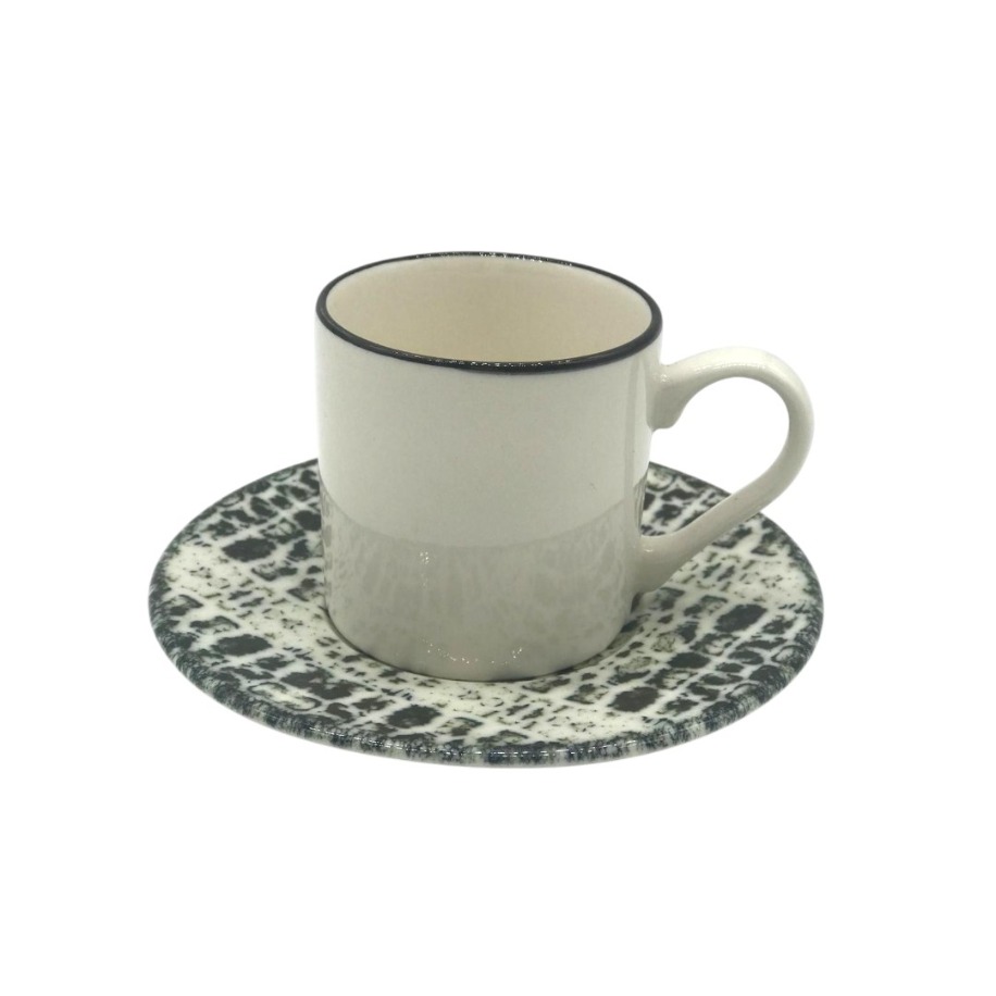 Siyah-Beyaz Desenli 6 Kişilik Kahve Fincan Takımı