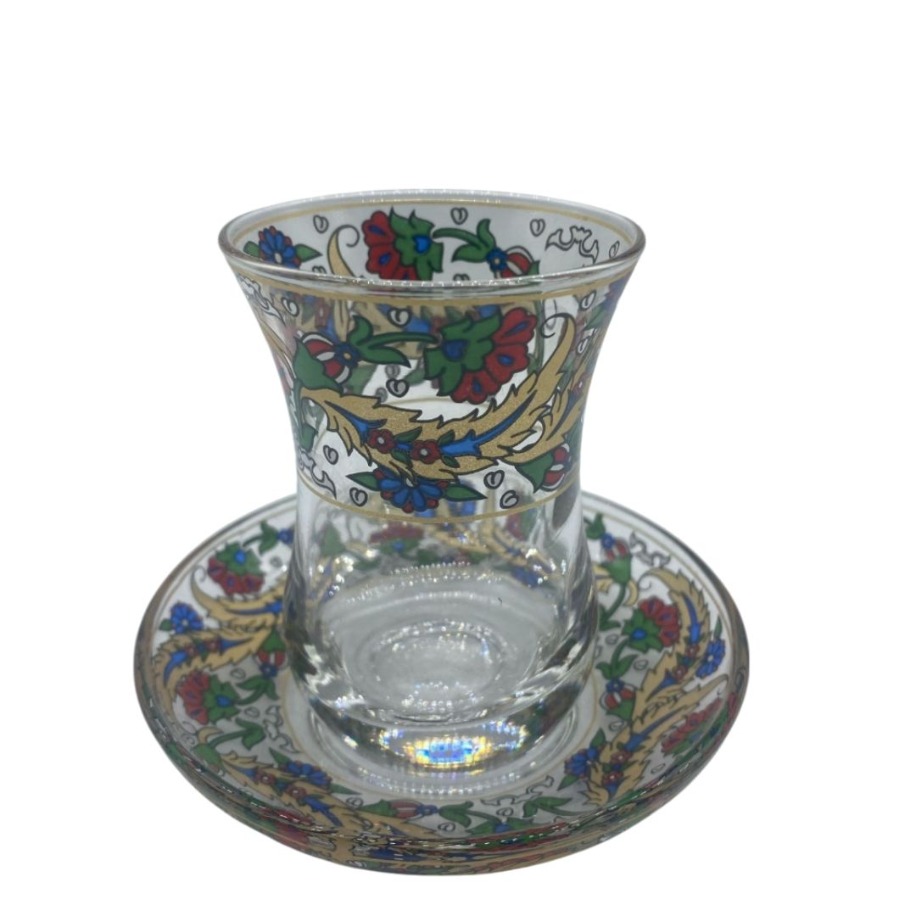 Osmanlı Desenli Cam 6 Kişilik Çay Bardağı Seti