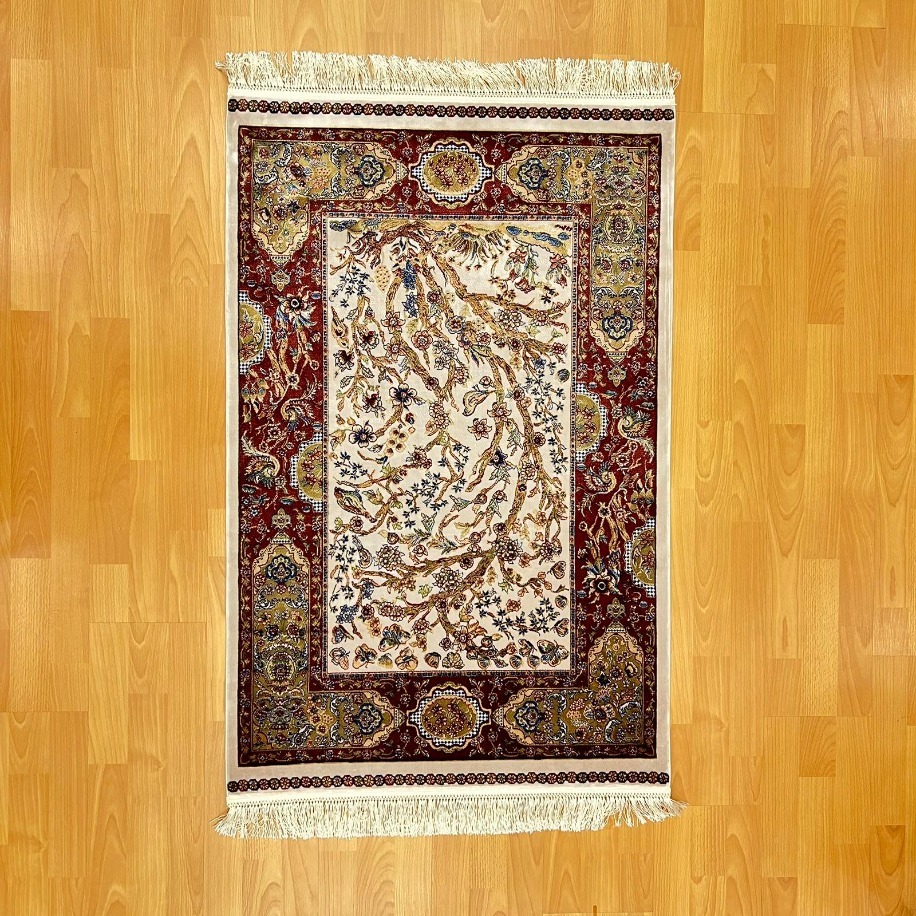 Hayat Ağacı Desenli 90 X150 cm İpek Halı Bordo 