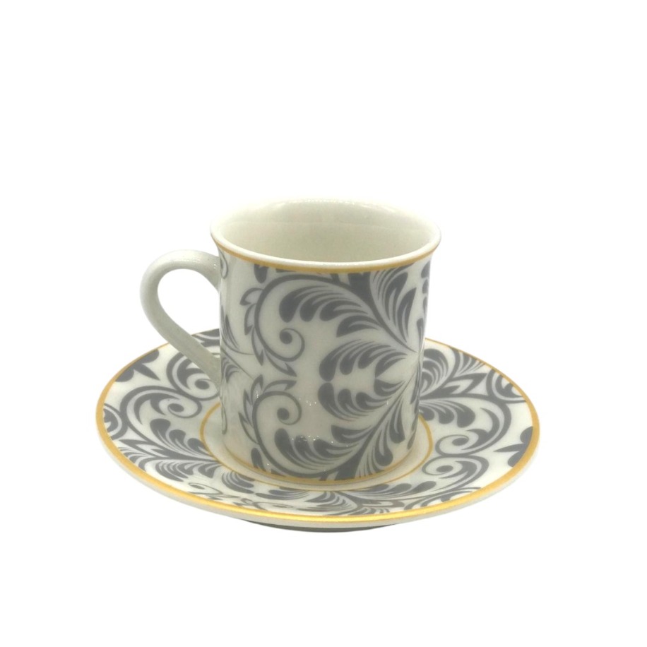 Modern Desenli 6 Kişilik Kahve Fincan Takımı Gri
