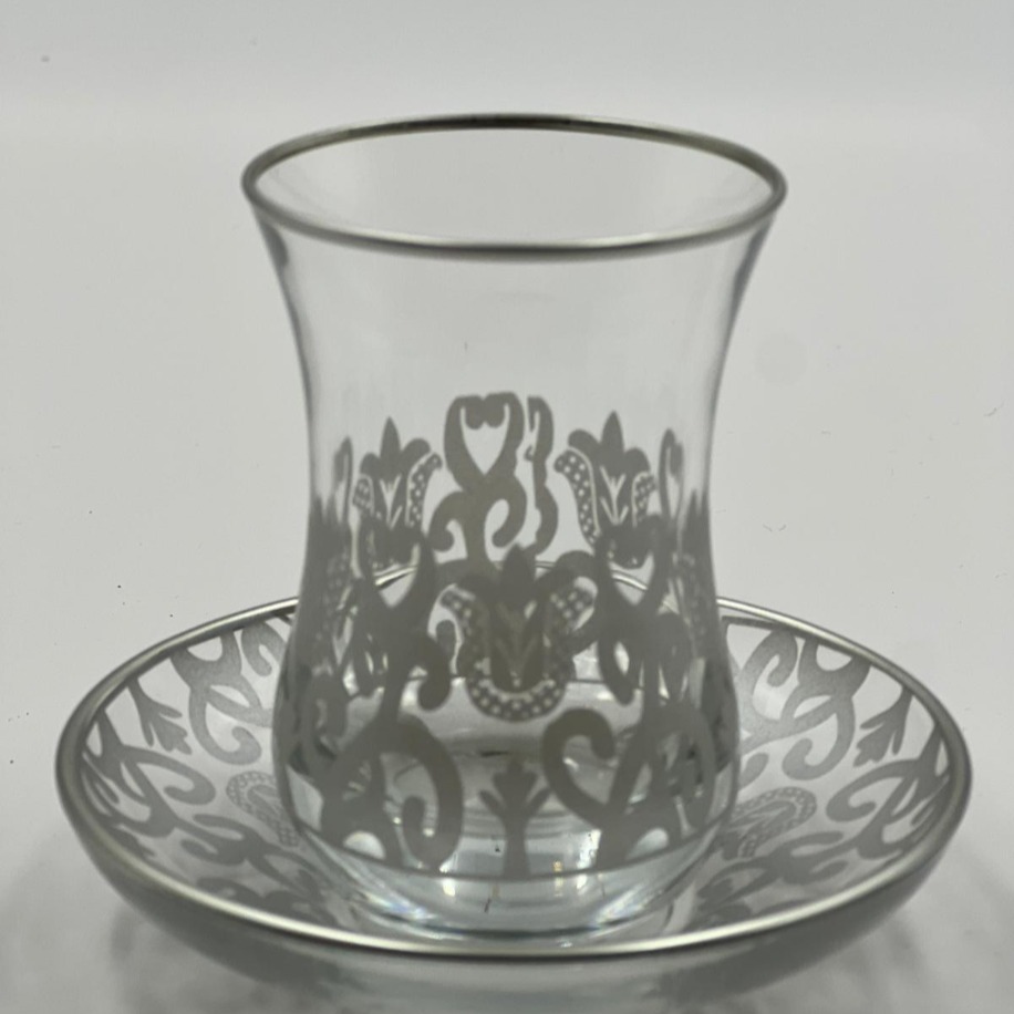 Gümüş Motifli Saray Desenli 6 Kişilik Çay Bardağı Seti