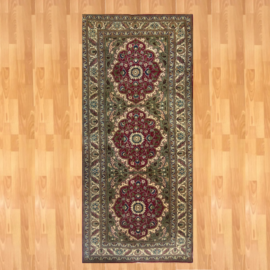 Kayseri Üçlü Şah Abbas Madalyon Motifli 218 x 90 El Dokuma Halı 