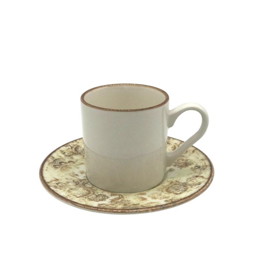 Sarı Desenli 6 Kişilik Kahve Fincan Takımı