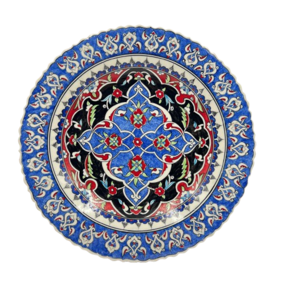İznik Madalyon Desenli El Yapımı Dekoratif Çini Tabak 