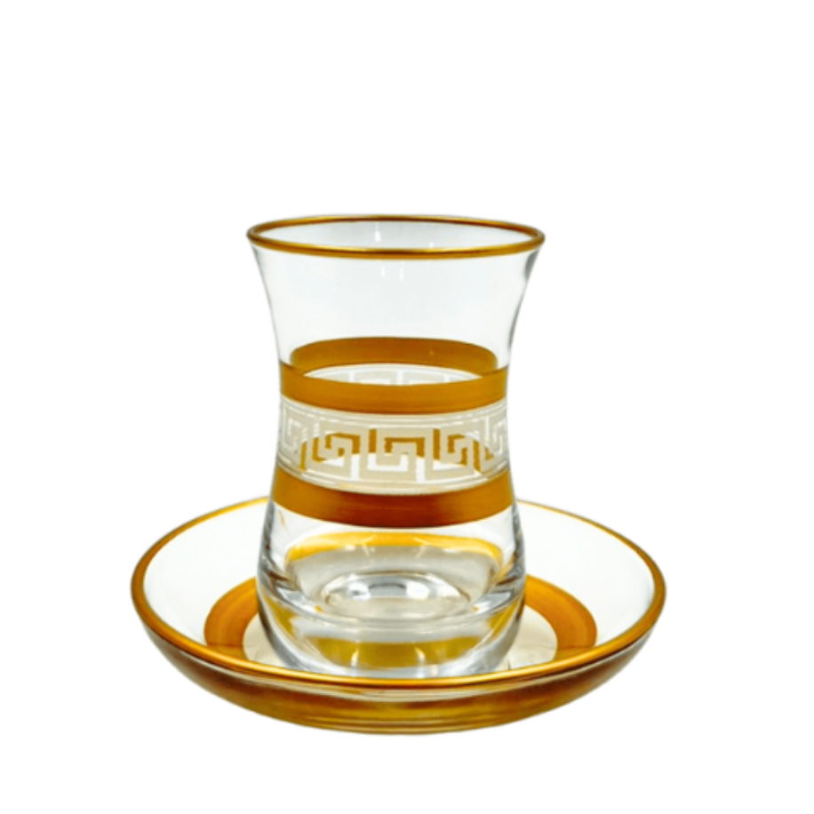 Petek Gravür Desenli Gold 6 Kişilik Çay Bardağı Seti 