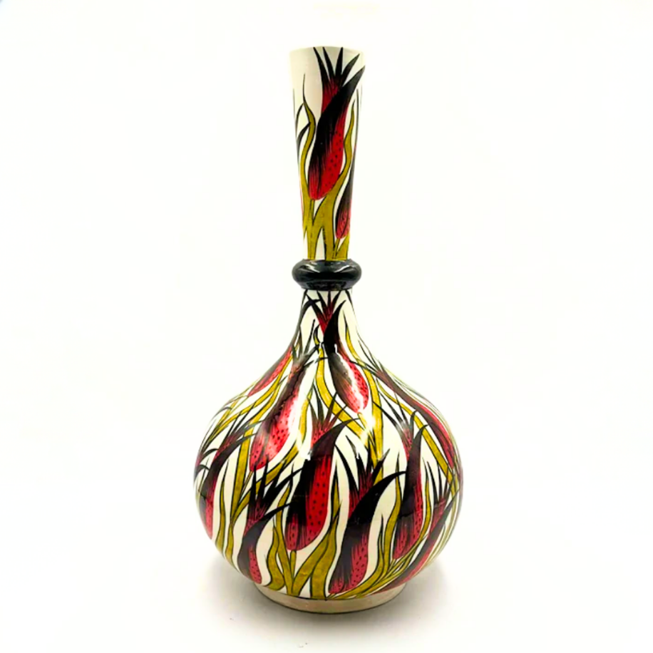 Alev Desenli Uzun Dekoratif Seramik Vazo 