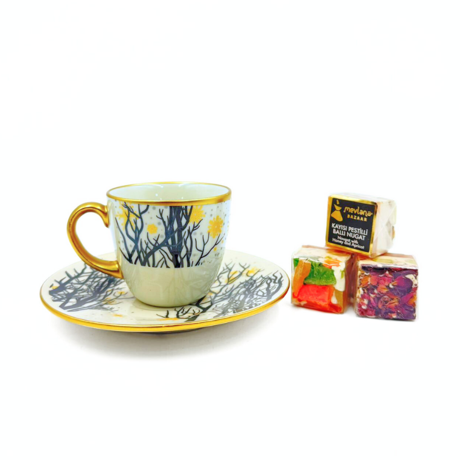 Hayat Ağacı Desenli 6 Kişilik Kahve Fincan Takımı