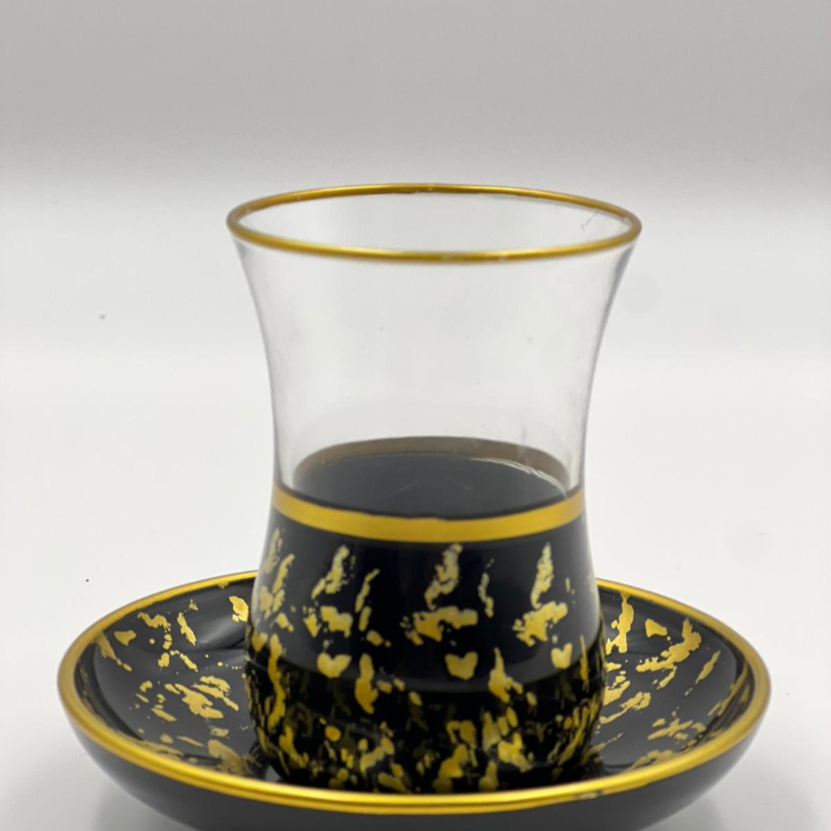 Abstre Gold Detaylı Siyah 6 Kişilik Çay Bardağı Seti 