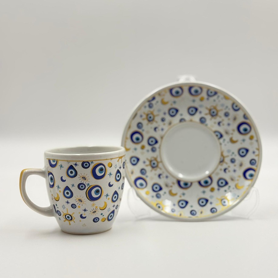 Nazar Boncuk Desenli  2 Kişilik Kahve Fincan Takımı