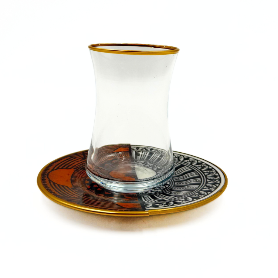 Modern Osmanlı Motifli Heybeli 6 Kişilik Çay Bardağı Seti 