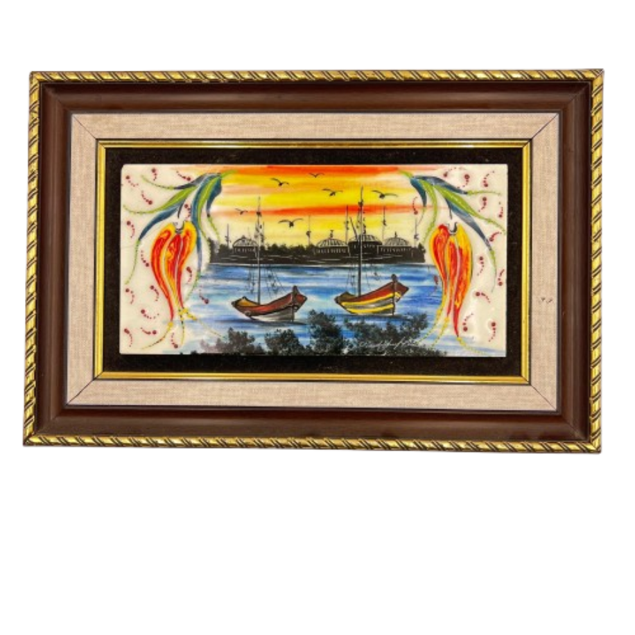 Dekoratif Seramik İstanbul Gün Batımı Çerçeveli Uzun Çini Karo