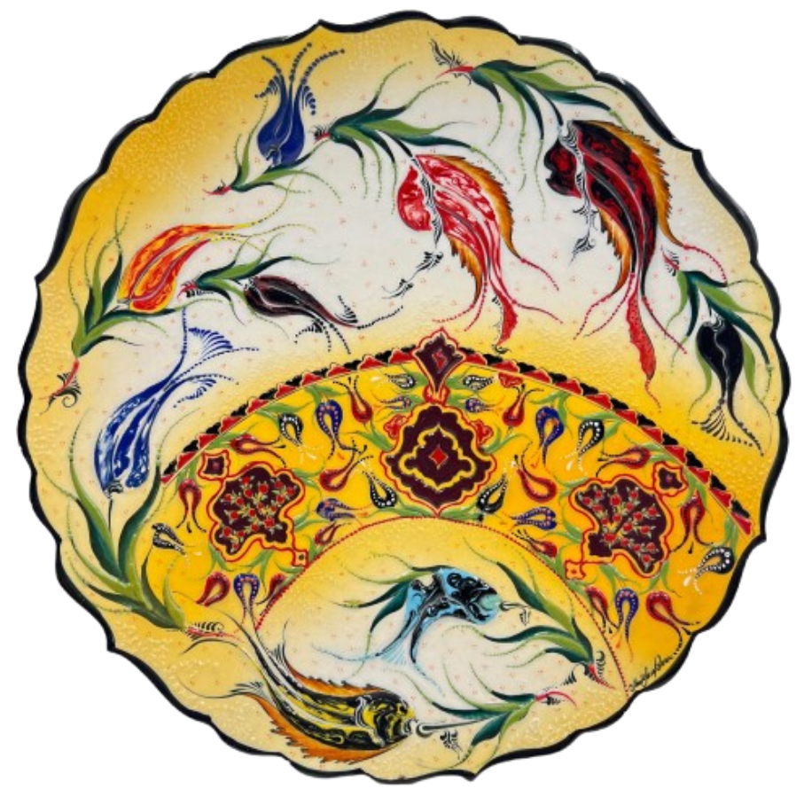 Anadolu Motifi Kuşlu ve Çiçekli Seramik Tabak