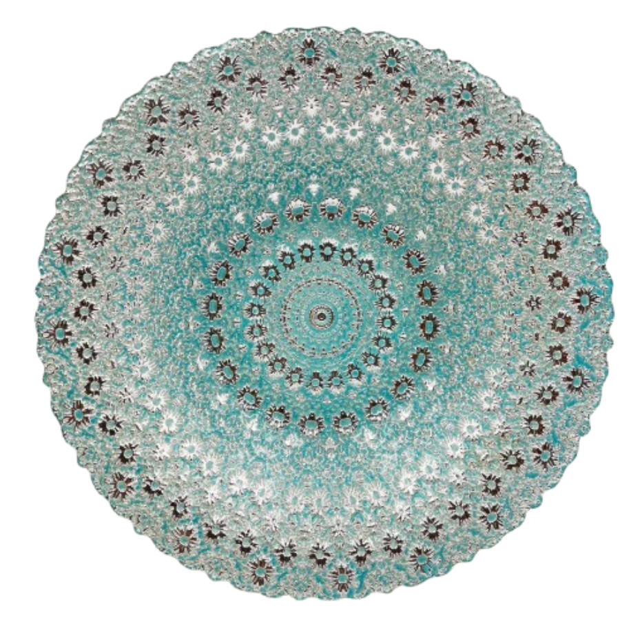 Kabartmalı Dekoratif Cam Tabak Turkuaz