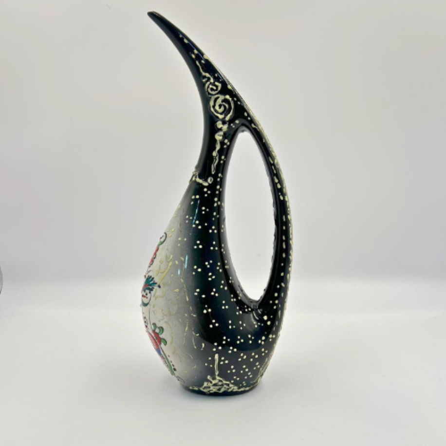 Dekoratif Seramik Siyah Renk Çini Desenli Kuğu Vazo