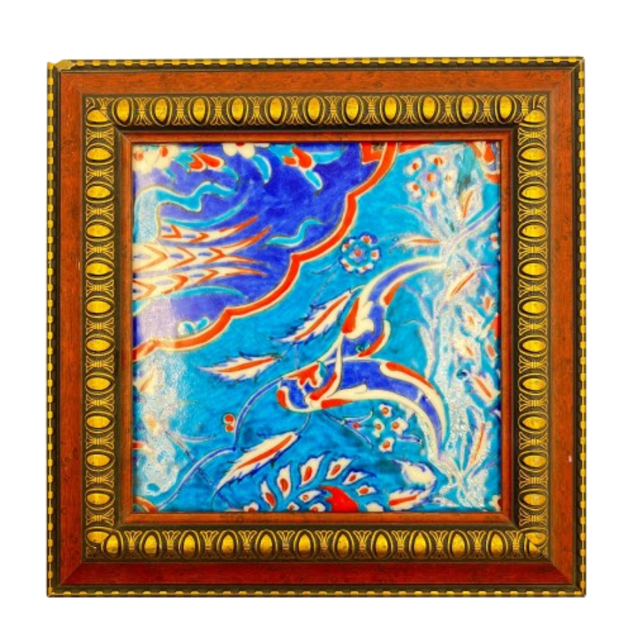 Dekoratif Seramik Rumi ve Haliç Motifli Çerçeveli Çini Tablo