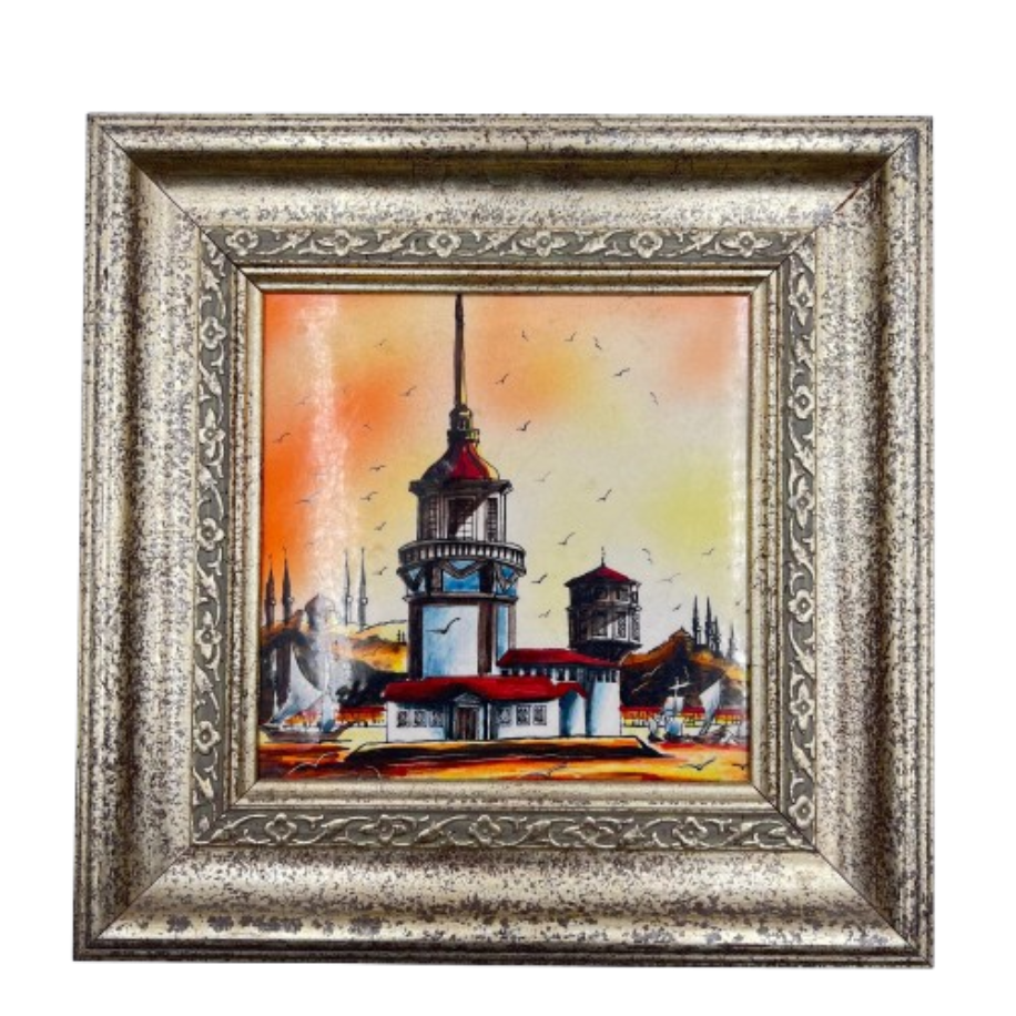 Dekoratif Seramik Kız Kulesi Temalı Çerçeveli Seramik Tablo