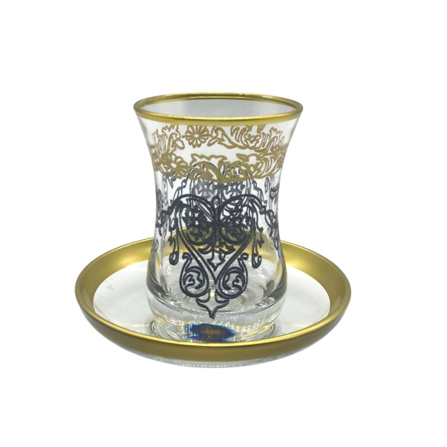 Monokrom Siyah-Altın Dekorlu 6 Kişilik Çay Bardağı Seti