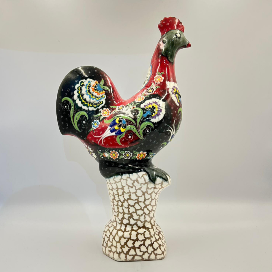 Dekoratif Seramik Gülseren Desenli Horoz Biblo