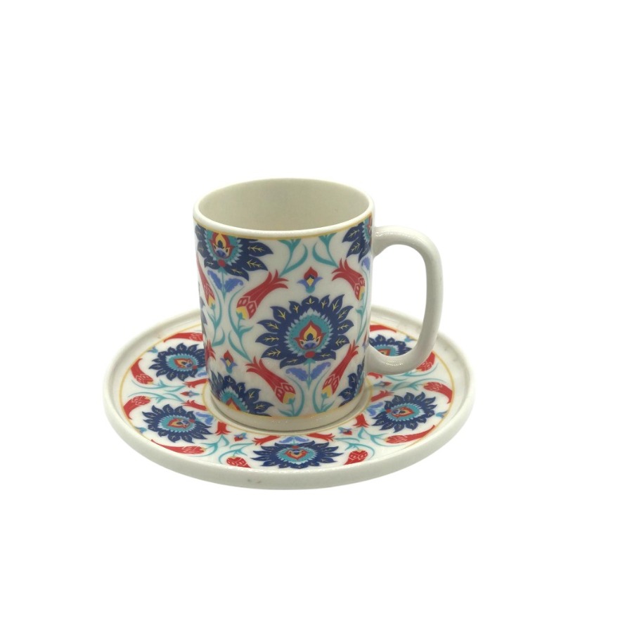 Çok Renkli Çini Desenli 6 Kişilik Kahve Fincan Takımı