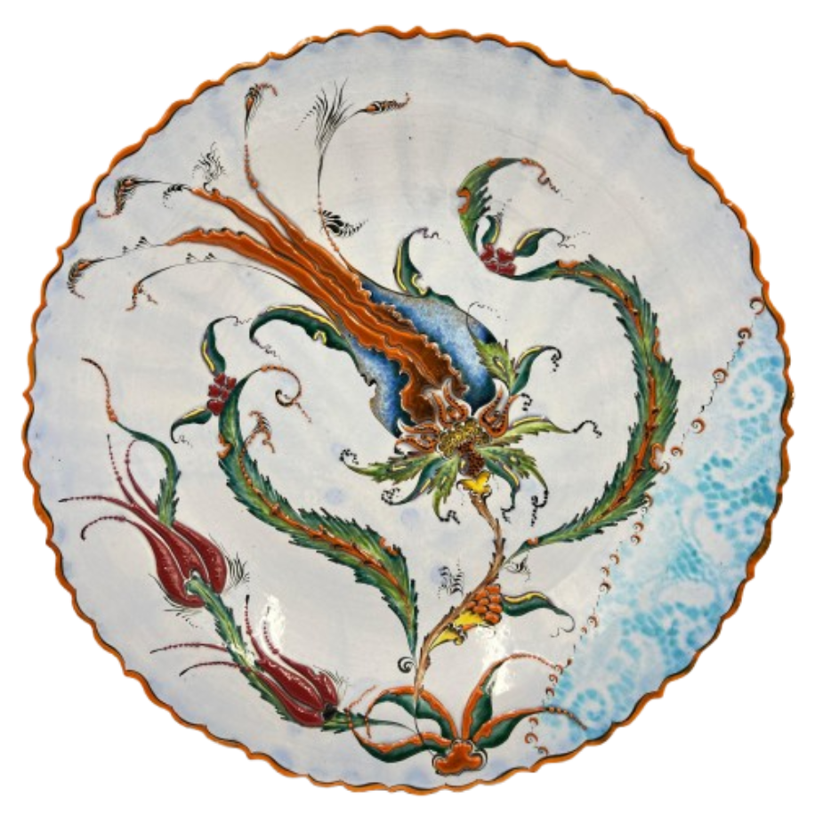 Saz Yolu ve Hatayi Motifli El Yapımı İznik Çini Tabak