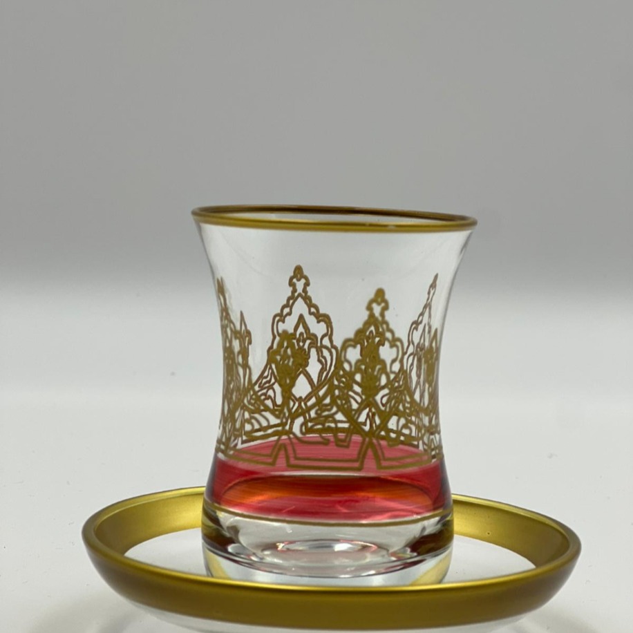 Altın Tac Desenli 6 Kişilik Çay Bardağı Seti