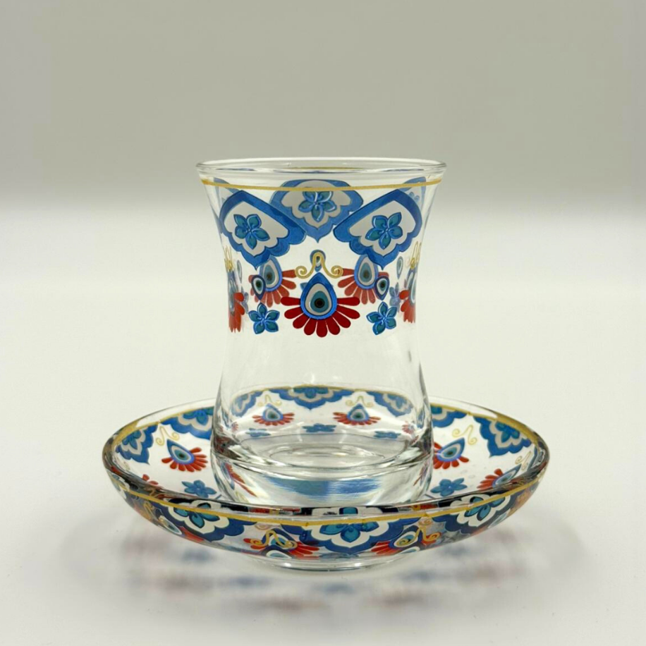 El Boyama Desenli İnce Belli 6 Kişilik Çay Bardağı Seti